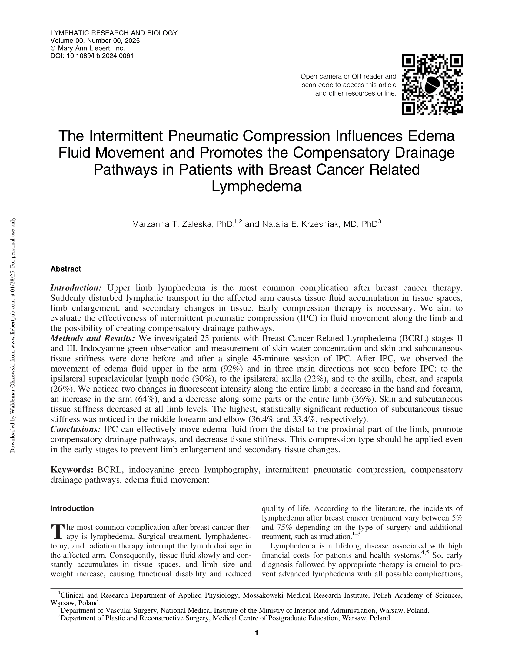 Preview of the IPC and edema fluid movement study