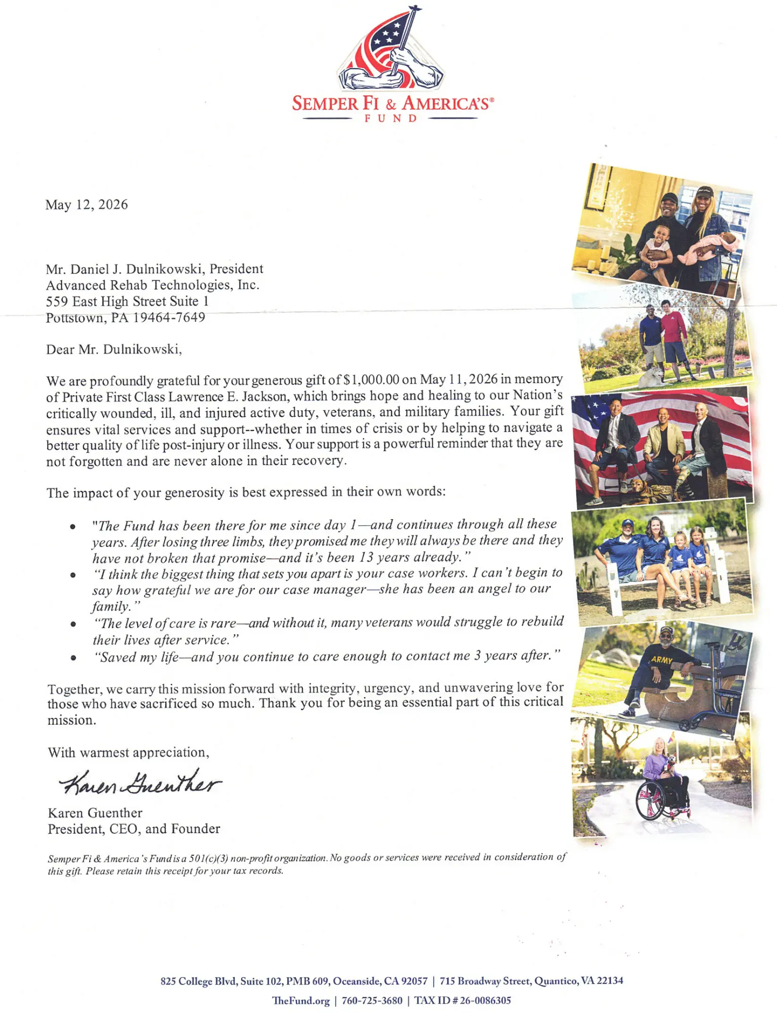 Semper Fi Fund donation presentation event.